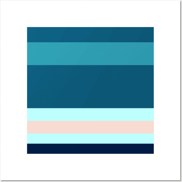 A lovely federation of Oxford Blue, Blue Sapphire, Sea, Pale Cyan and Champagne Pink stripes. Wall Art by Sociable Stripes